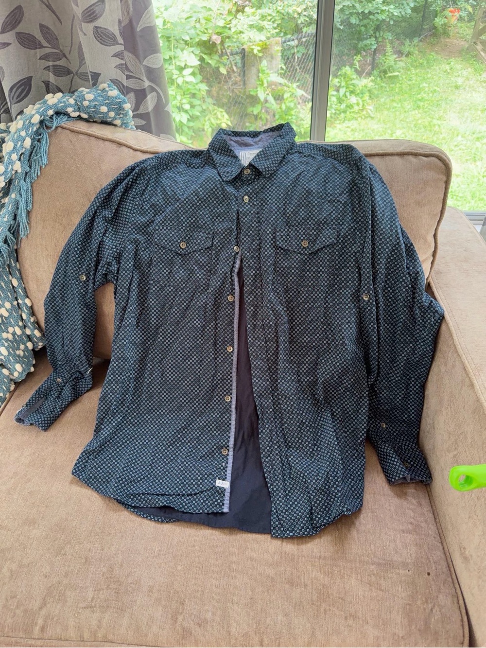 Alexander Julian Navy Blue Small Geometric Patterned Button-Front Shirt